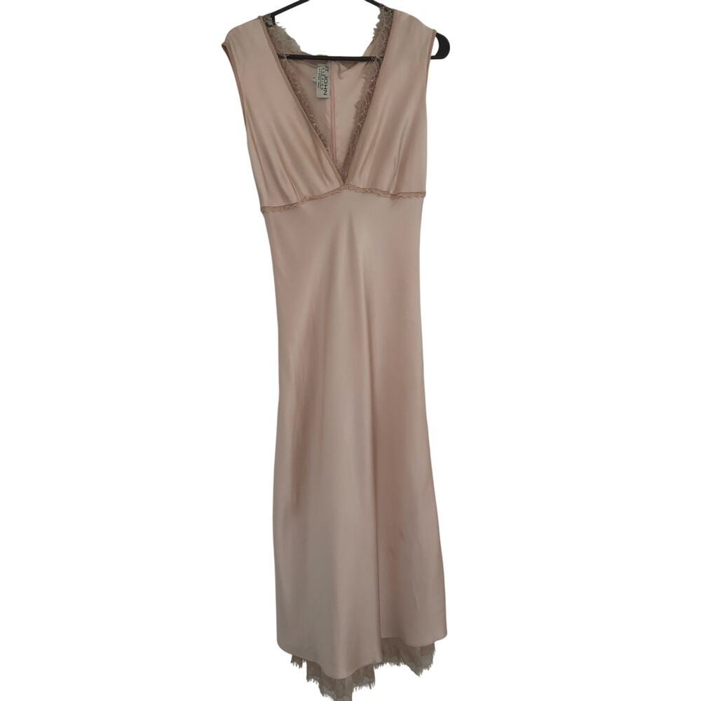 St. John Evening Pale Rose Satin Slip Dress Lace Trim Size 6 – Vintage Glam - Picture 2 of 14